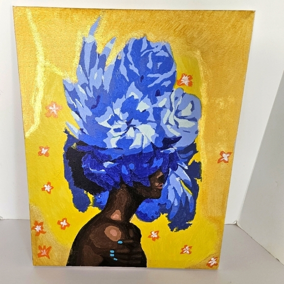 Hand Crafted Handpainted Artwork Blue  Floral Canvas Wall Decor Handmade Flowers - Picture 3 of 17